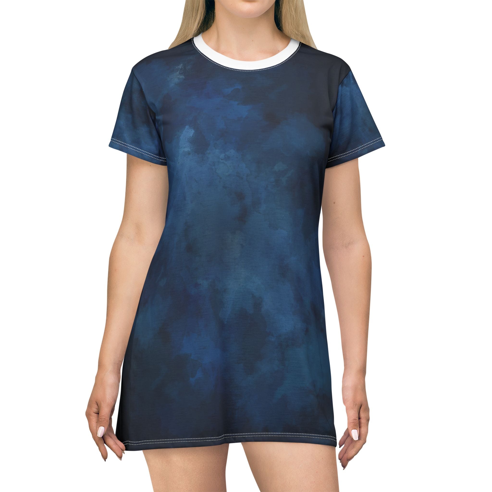 Chic Blue Tie-Dye T-Shirt Dress - Casual Summer Style